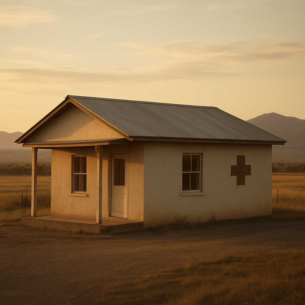 A rural medical clinic at golden hour